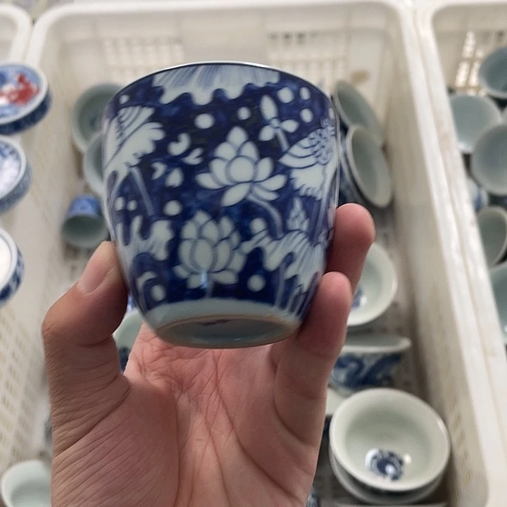 瓷片景德镇青花一路连科手雷杯