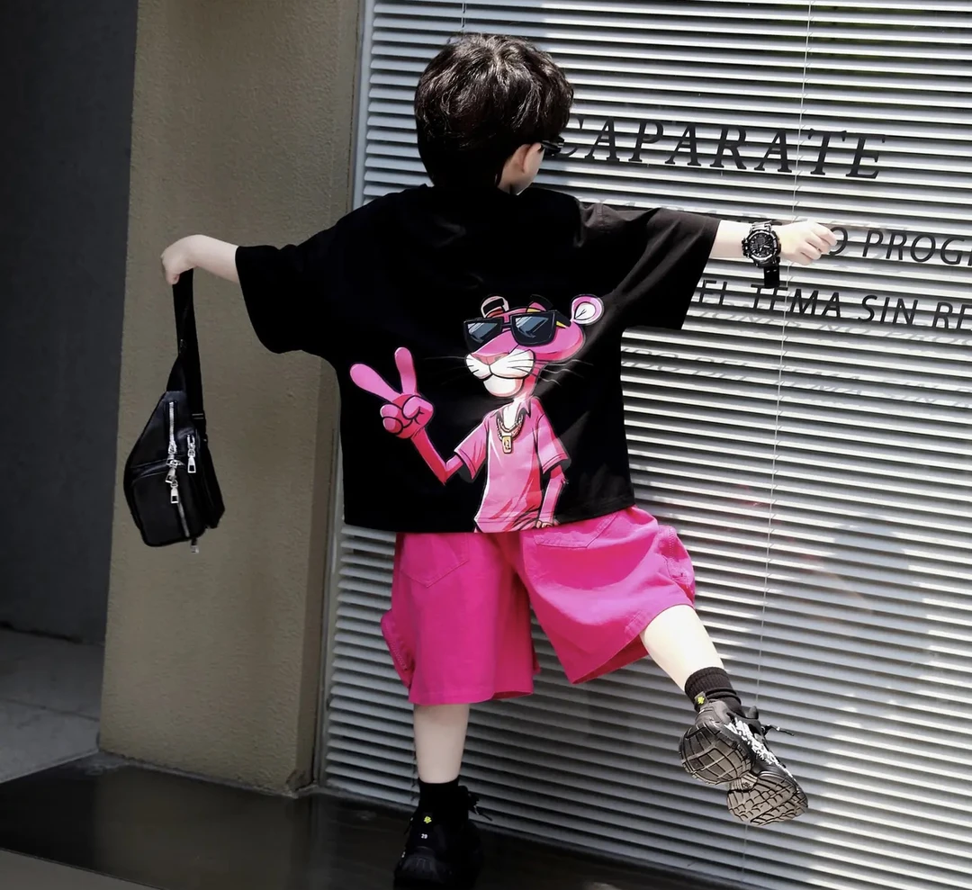 套装男童2025洋气新款卡通印花T恤中大童夏季儿童短袖短裤两件套