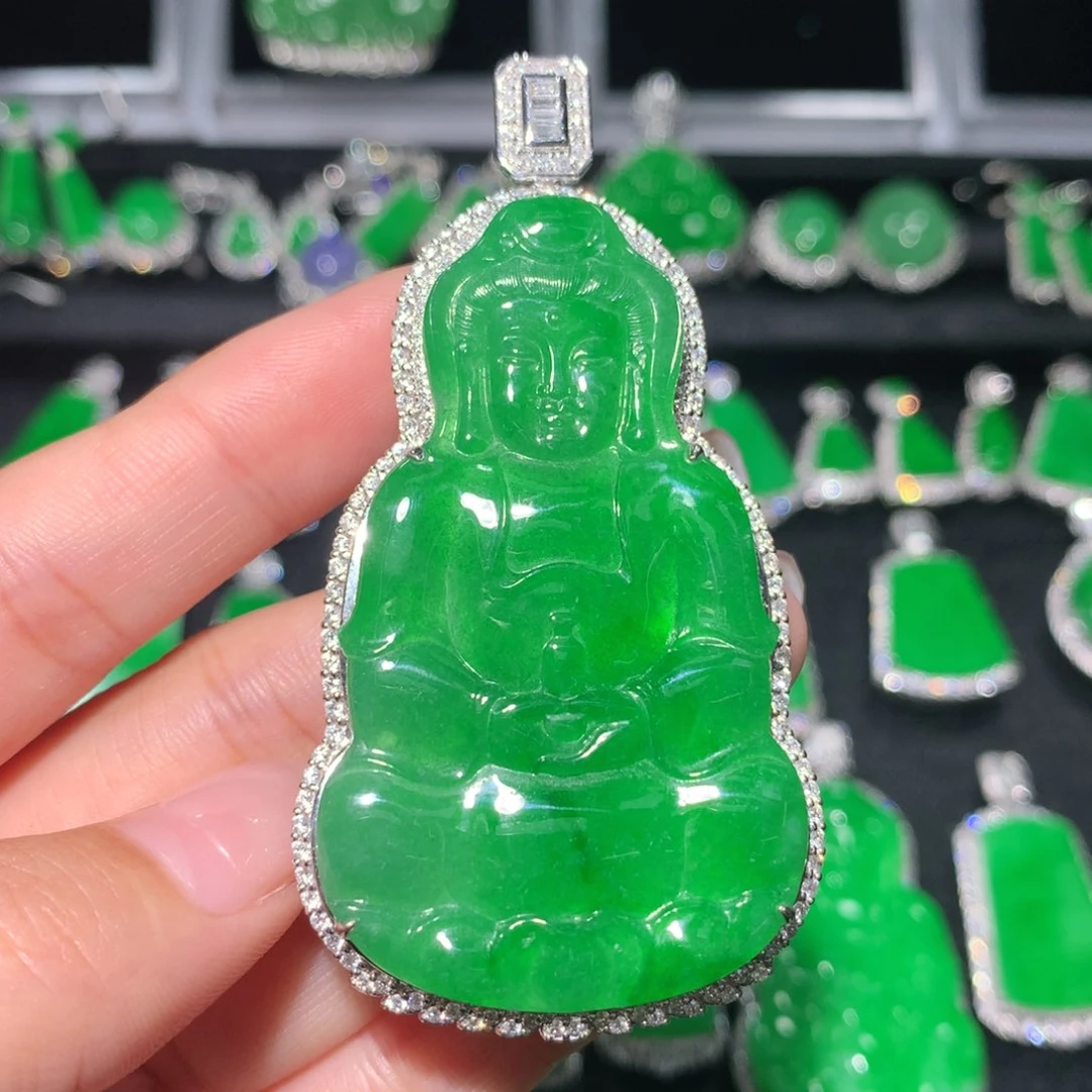 翡翠18K金镶嵌吊坠(不含链)翡翠