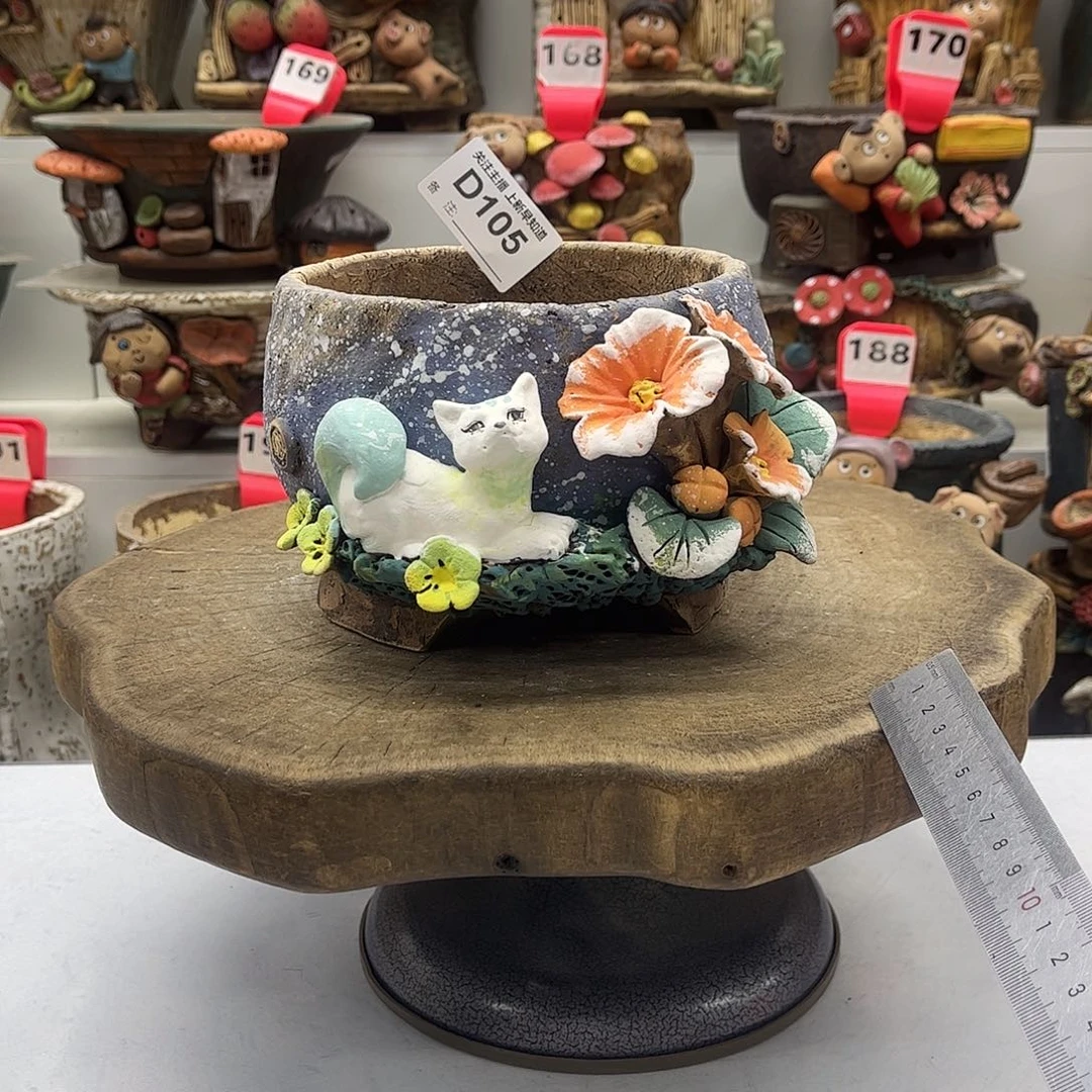 花盆105白狐花盆手捏