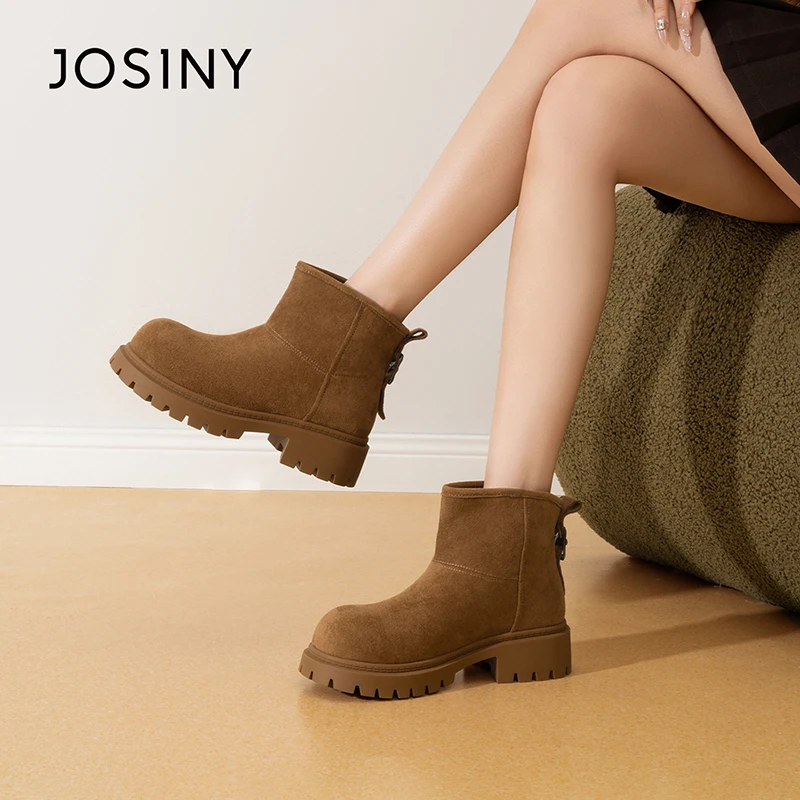 卓诗尼加绒保暖雪地靴2025冬季新款软底圆头粗跟短靴502A20425