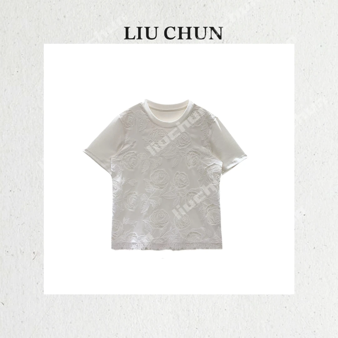 【镂空刺绣玫瑰】CHUN家夏款针织T恤