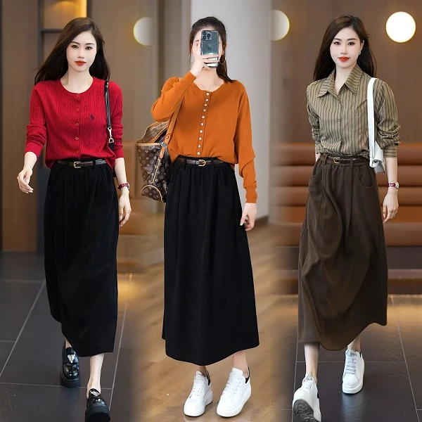 半身裙女高腰休闲裙中长a字裙2025秋季新款韩系氛围感穿搭遮胯裙