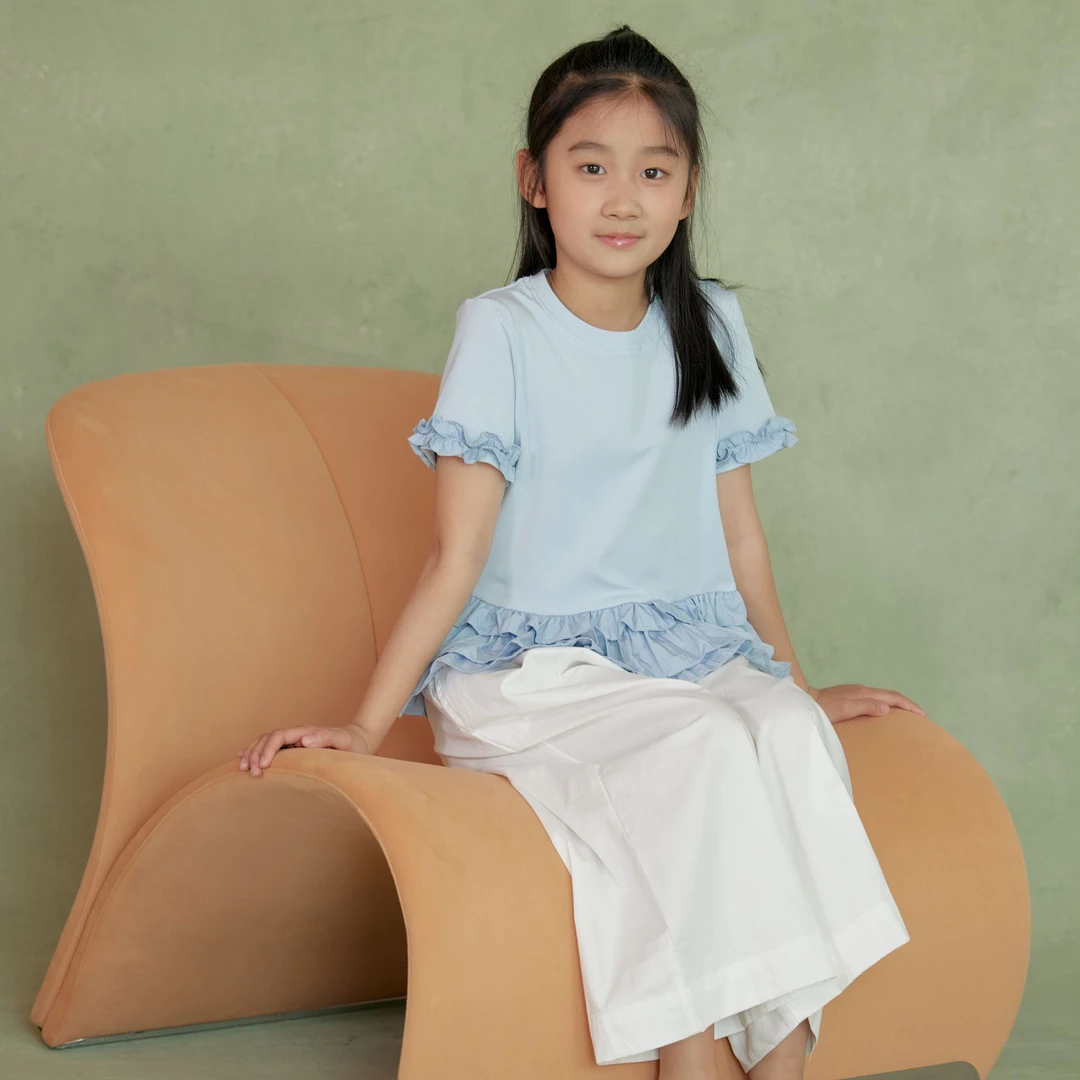 【云朵小葵】童装女童夏装袖边三层捏褶花边休闲T恤661008