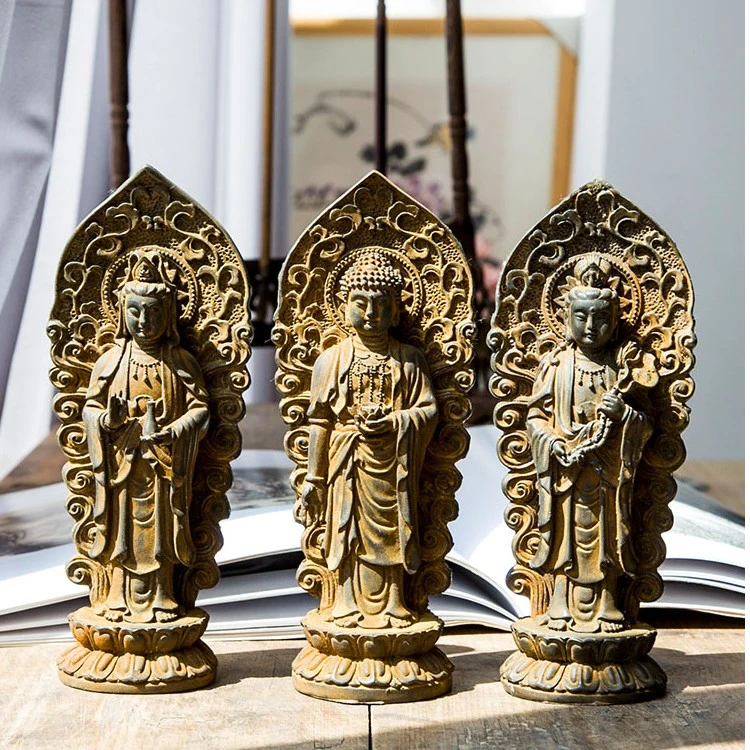 铁锈堂西方三圣阿弥陀佛观世音大势至家居佛像摆件工艺品装饰摆件