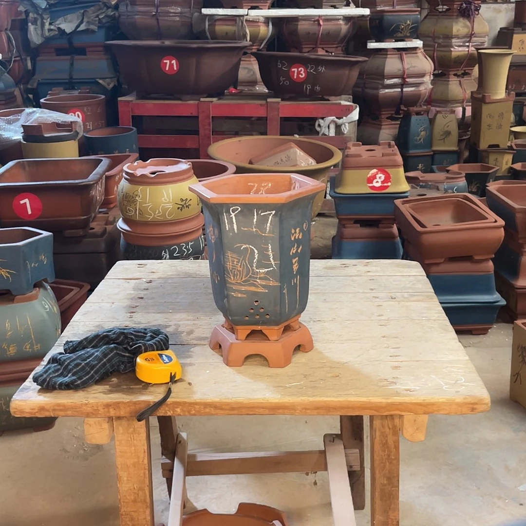 紫砂花盆六方盆一个