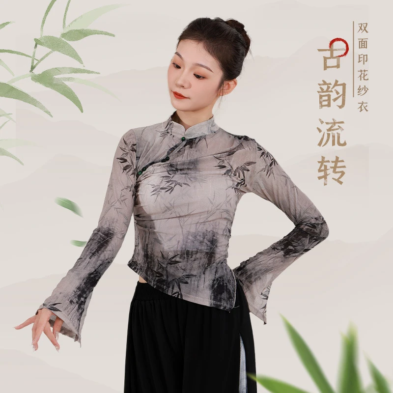 舞蹈服现代古典舞纱衣身韵服女飘逸显瘦长袖上衣中国民族舞练功服