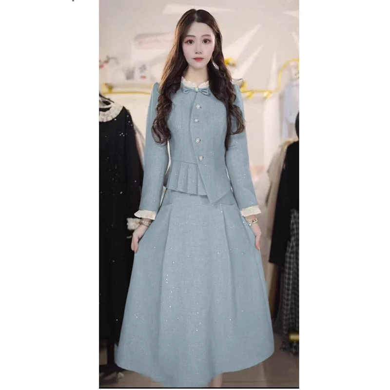 【两件套】2025秋季新款高级气质时尚减龄两件套半裙优雅套装D3767