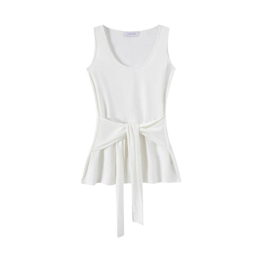 【茉舍】VIVEATIC U领修身弹力腰间绑带吊带背心VA250435-429