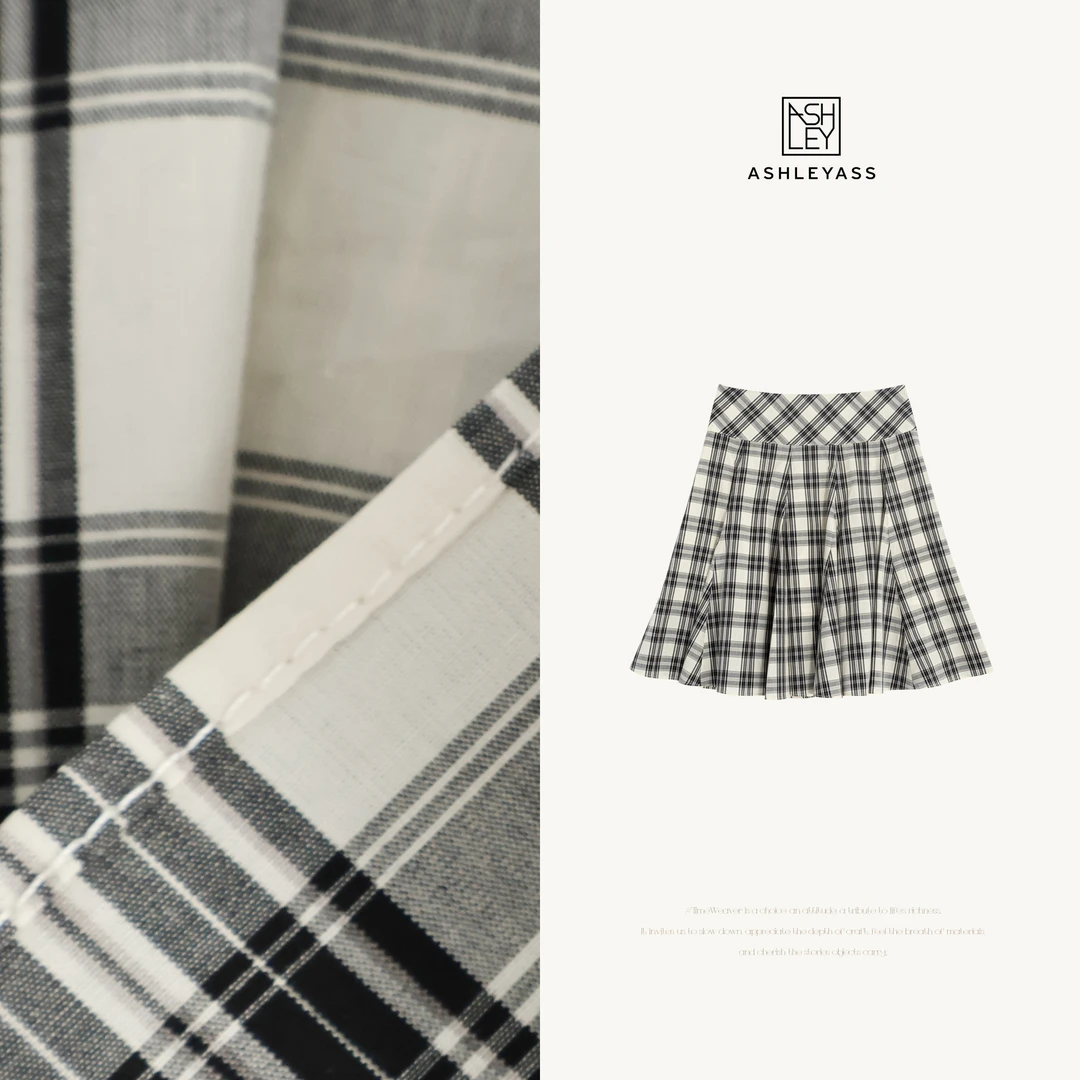 ashleyass“复古格”时尚设计师学院风撞色格纹半身裙LSQ250423C