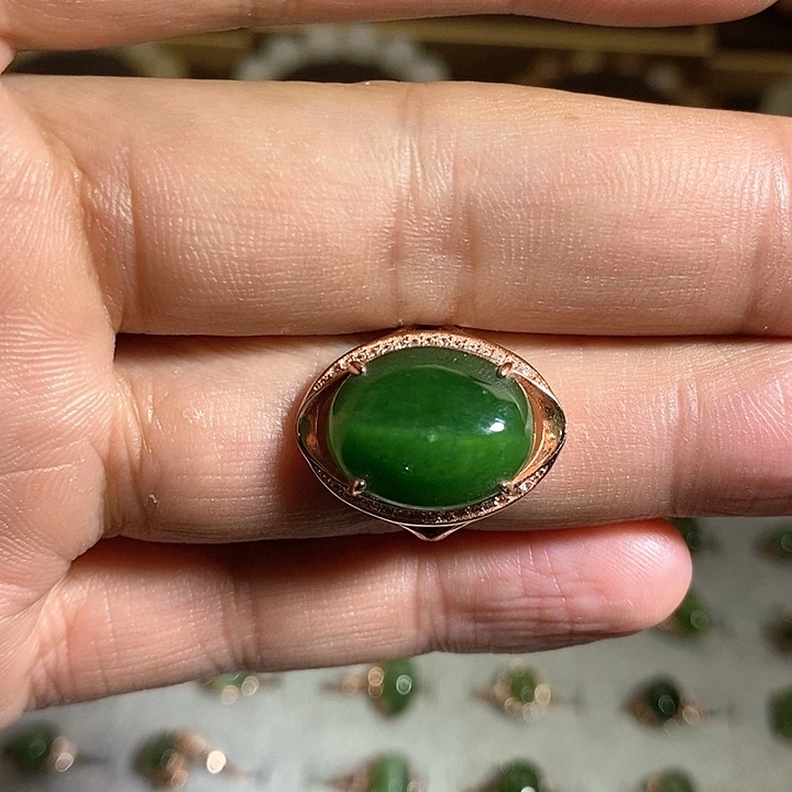 【闪购商品】银S925镶嵌戒指和田玉（碧玉）