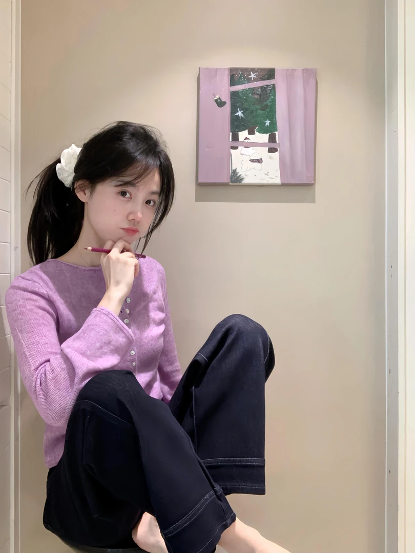 2025秋季新款韩系温柔风高级感针织开衫上衣搭配高腰牛仔裤两件套