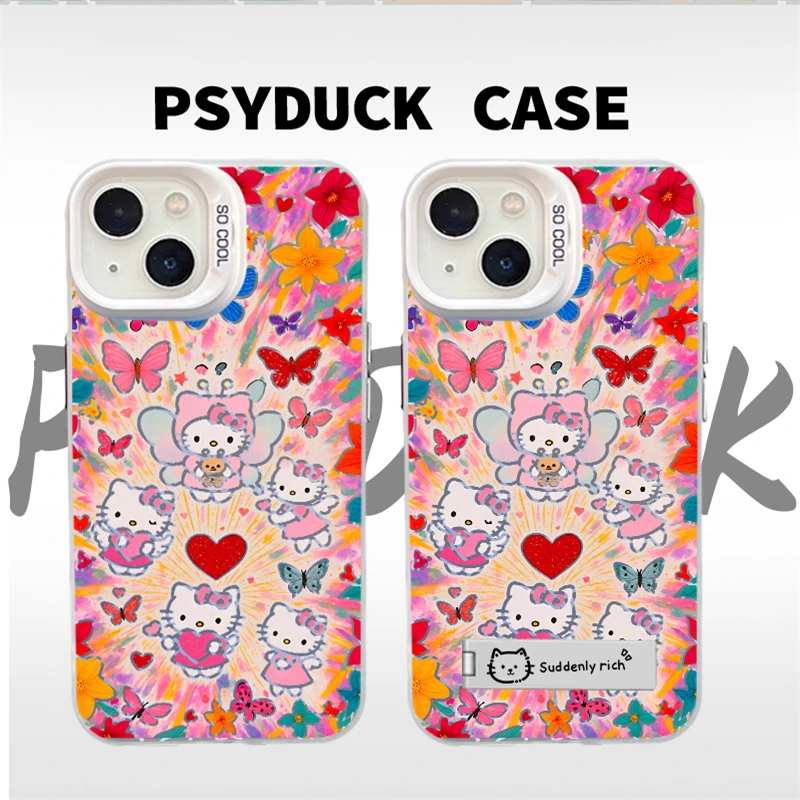 适用苹果华为一加小米蝴蝶爱心kt彩银创意小众卡通动漫防摔手机壳