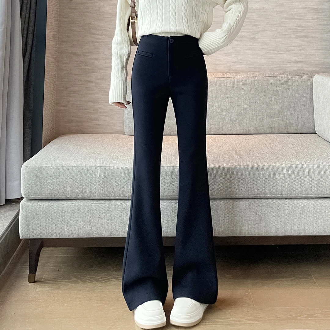 时尚性感灰色微喇裤女秋冬加绒加厚2025新款休闲运动卫裤喇叭裤子