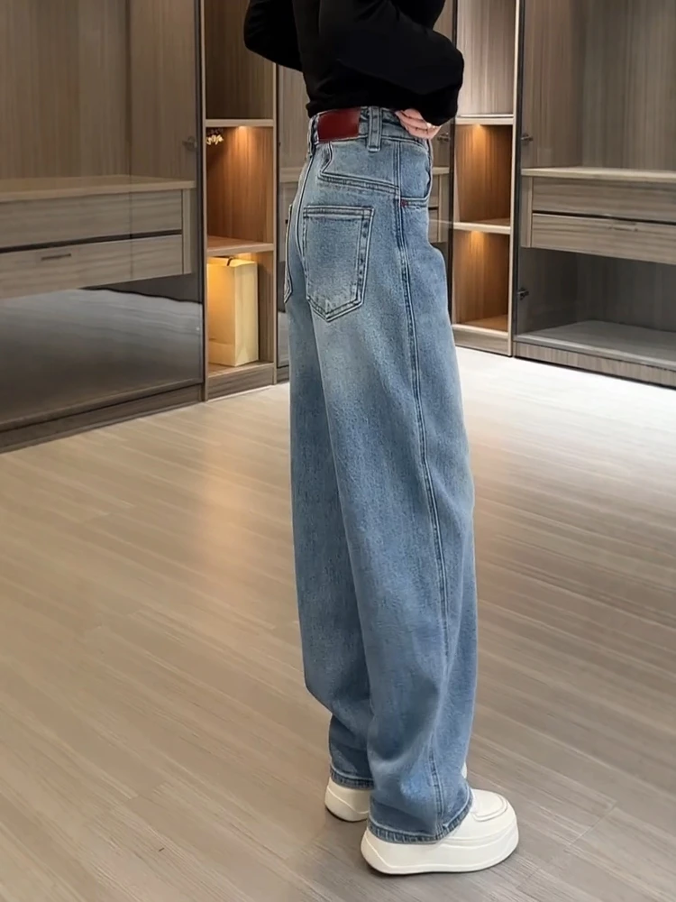大码女装2025秋季新款美腰时尚窄版牛仔裤胖mm高腰显瘦直筒阔腿裤