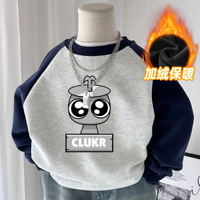 加绒节奏盒子男童女童儿童长袖秋季2025新款圆领宽松休闲上衣打底