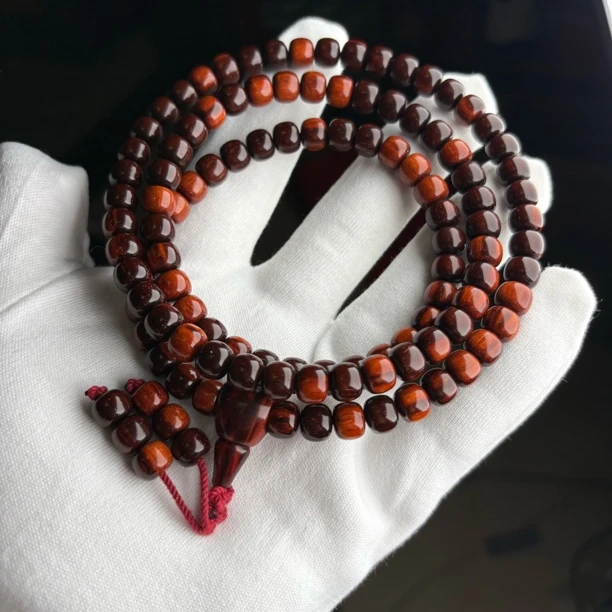 稀有·小叶紫檀黑飘红7/8老型珠108手串，一物一拍