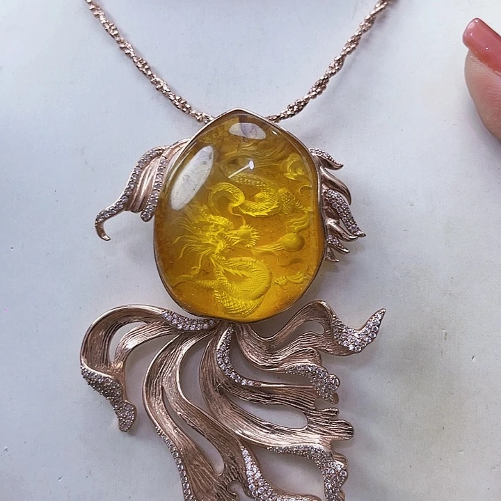 琥珀银S925镶嵌颈饰吊坠