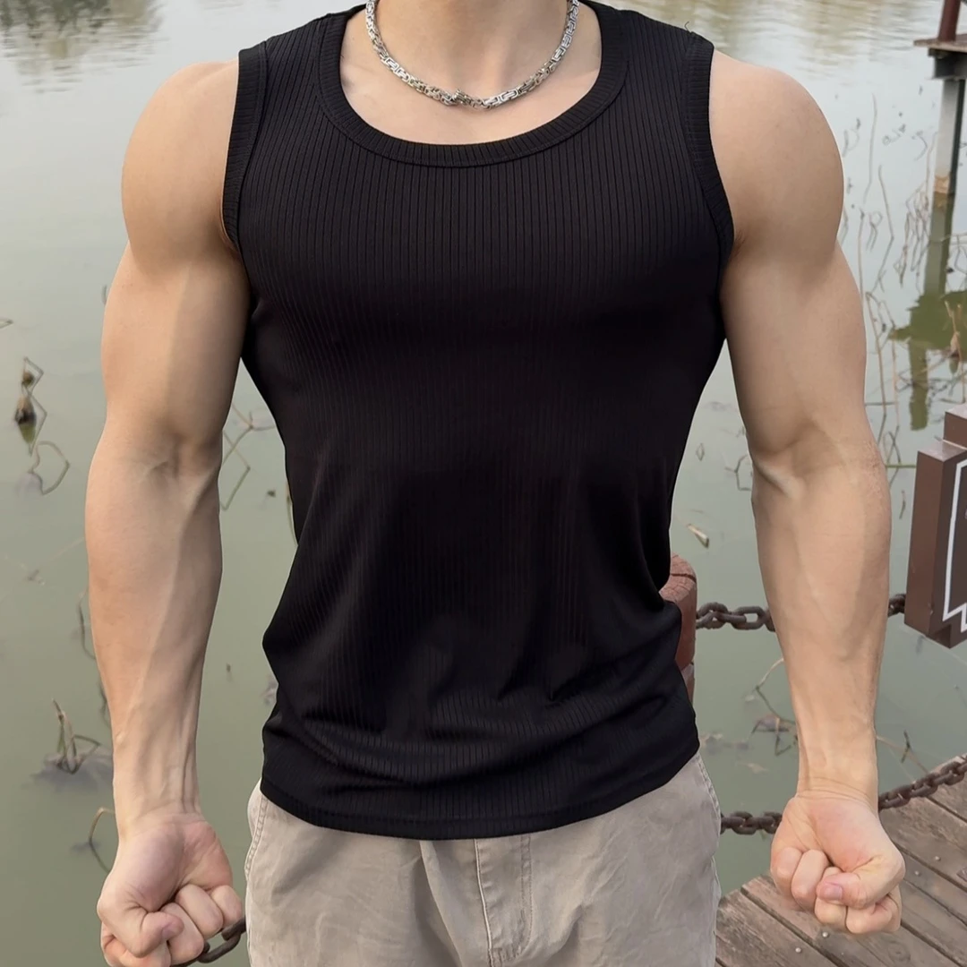 精梳肌理显大高弹背心男夏季运动休闲健身训练坎肩速干无袖T恤