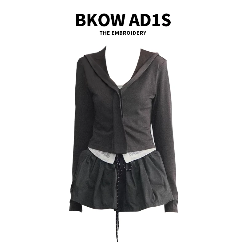 BKOW AD1S “镜头里的你”假两件蕾丝外套修身显瘦海军领长袖上衣