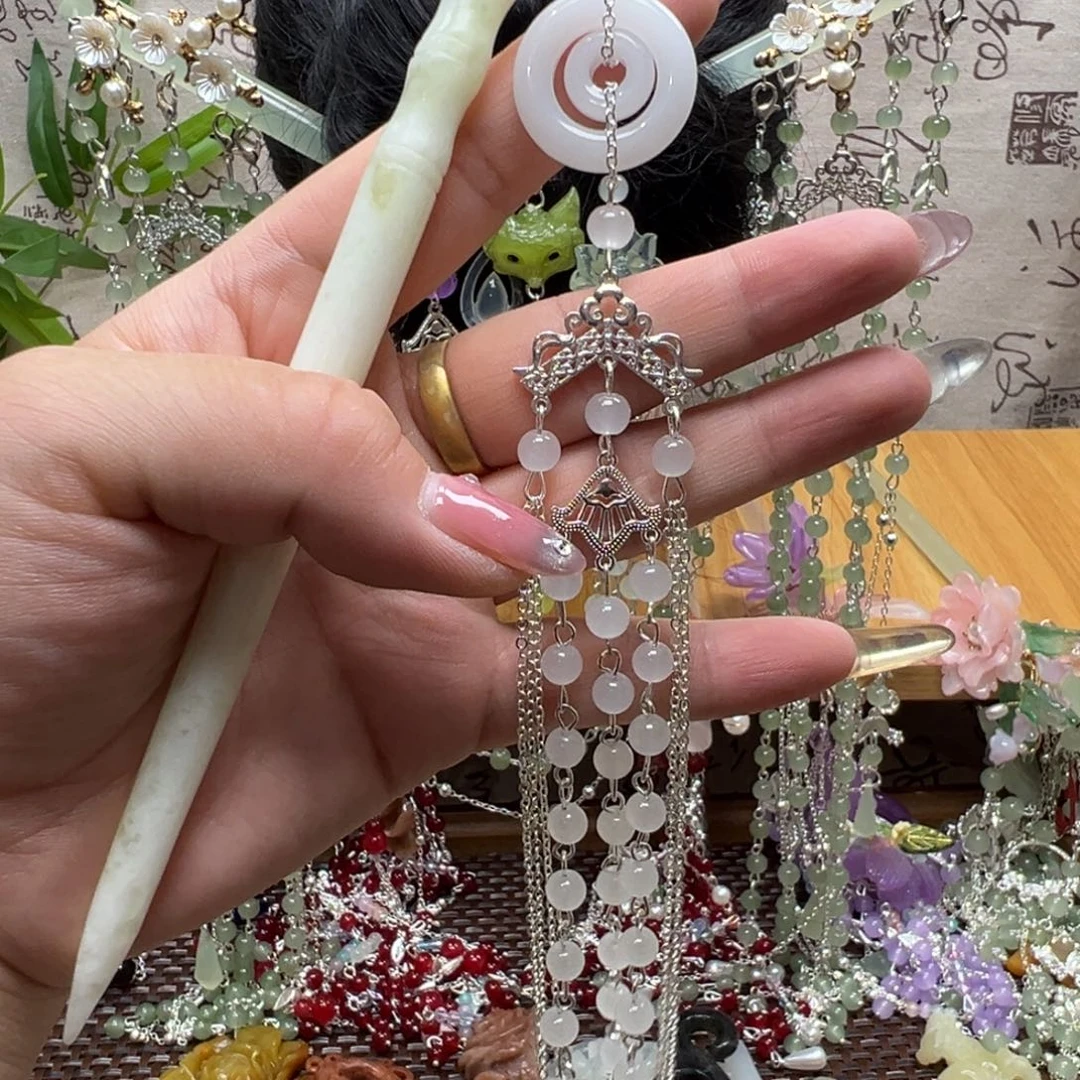 合金蛇纹石玉发饰