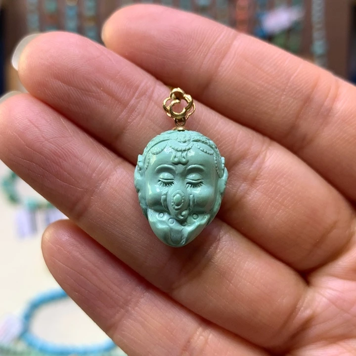 绿松石18K金镶嵌吊坠