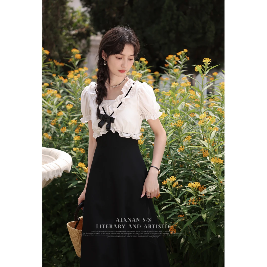 【粉丝福利】鹿向南《种满鲜花》假两件连衣裙女夏新短袖裙LXN29351