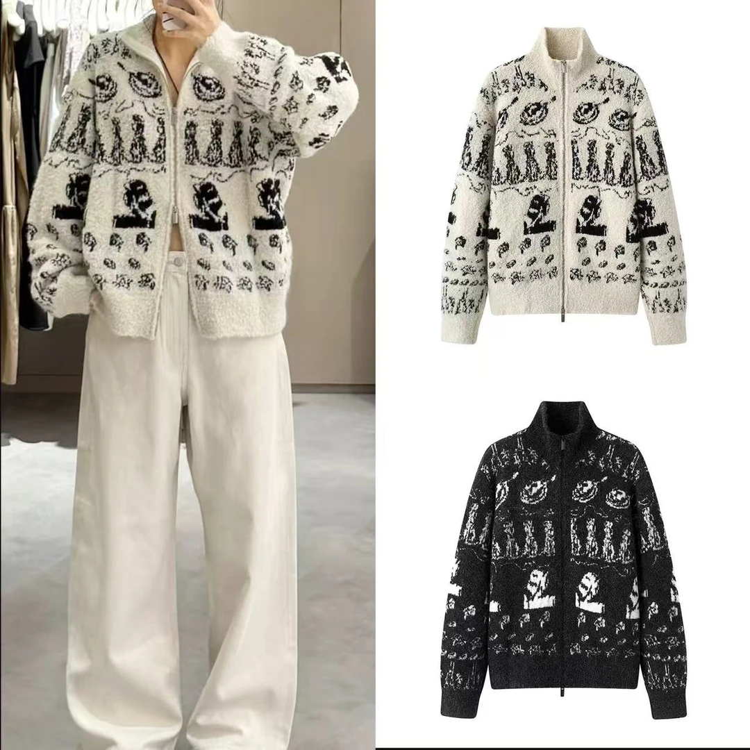 商场同款立领拉链开衫毛衣