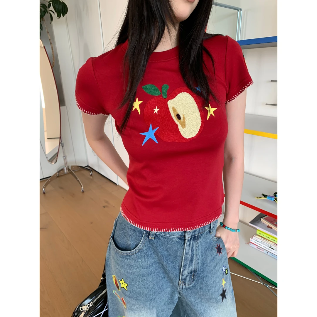 江南先生NewJNXS凉感冰皮苹果刺绣正肩T恤亲肤夏情侣短袖JN52V31