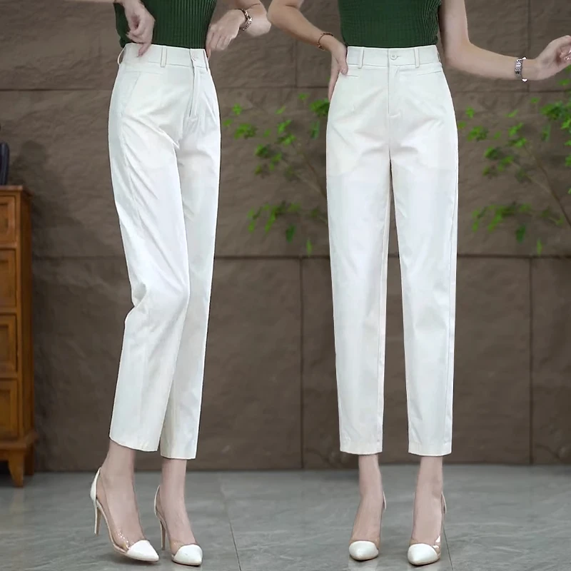 拉夏贝尔高腰九分休闲裤2025年春秋新款薄款小个子通勤百搭直筒裤