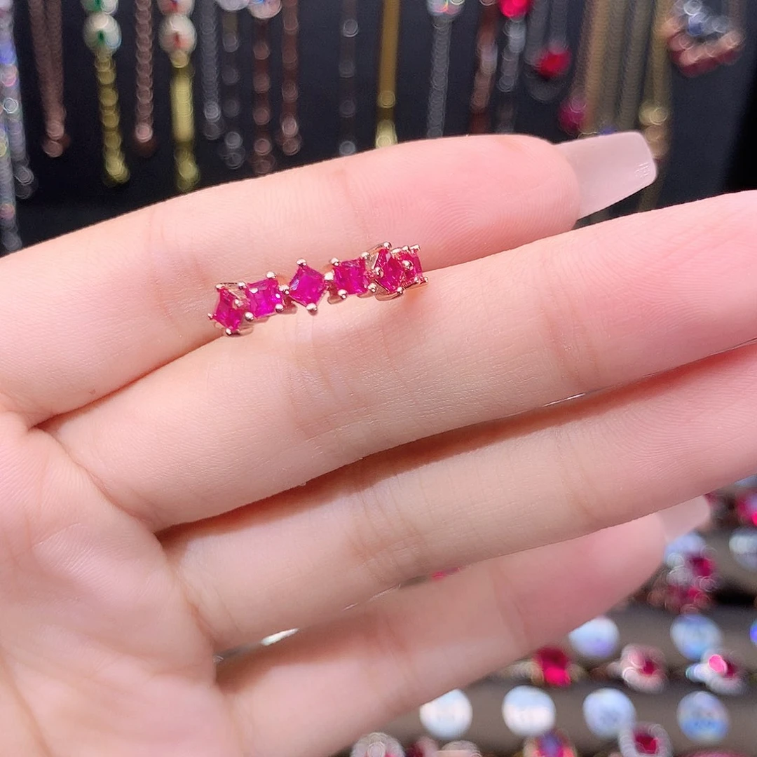 红宝石戒指银S925镶嵌玫瑰金