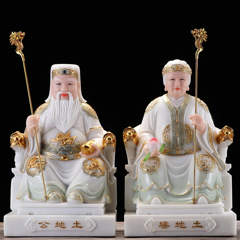 圆通工艺厂家直供神像汉白玉石粉福德正神土地公土地婆神像批发