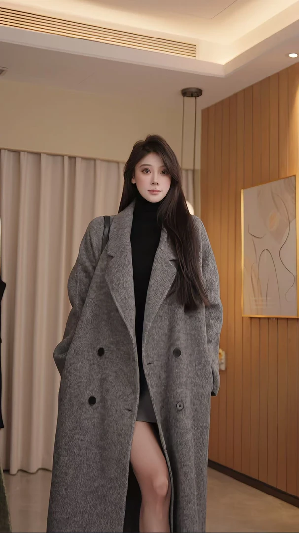 【瑶瑶】双面羊毛大衣女装外套2025秋季新款长款加厚双面呢韩版大衣
