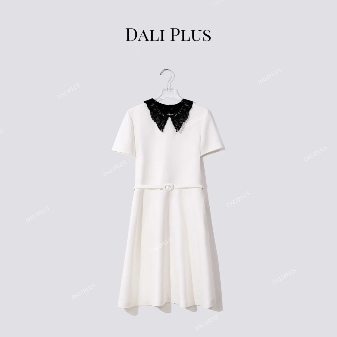 DALI PLUS“黑蕾刺绣可拆卸翻领连衣裙”醋酸轻礼服裙-D5SZ8089