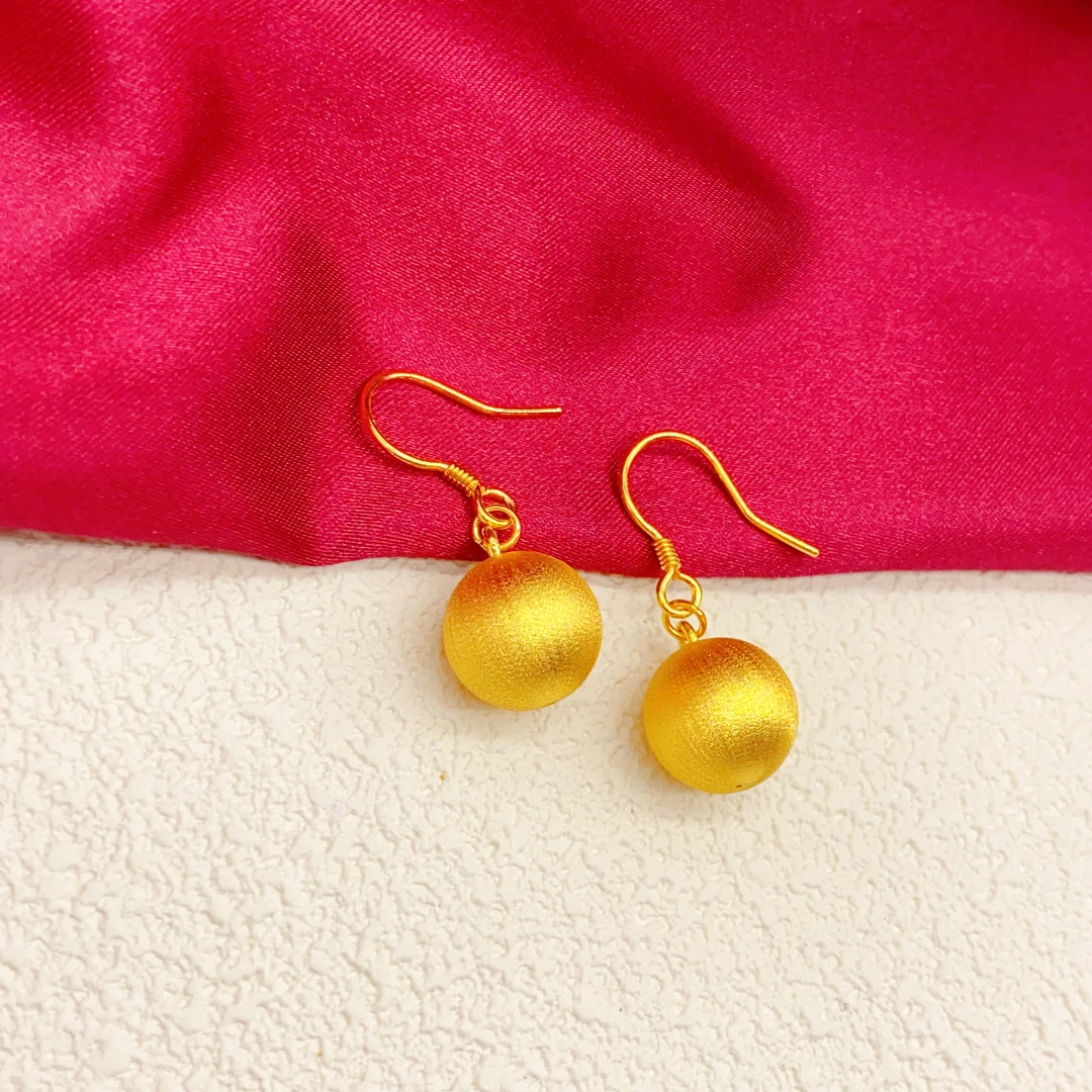 【木韵阁】足金999 5D黄金拉丝球球耳钩时尚百搭精致耳钩 3.3