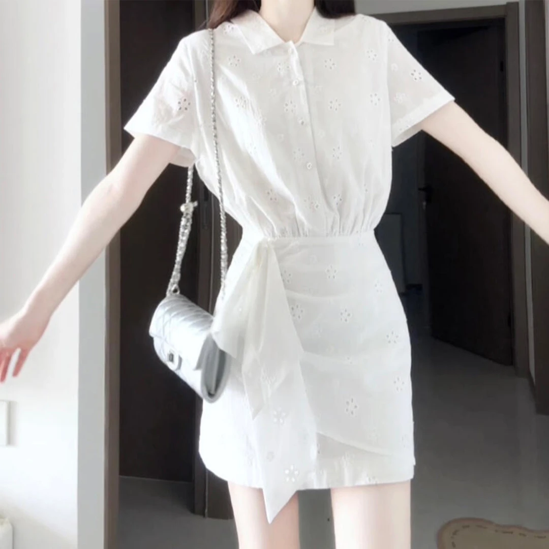 小个子白色衬衫连衣裙子女夏季2025新款包臀短裙女生韩系ins衣服