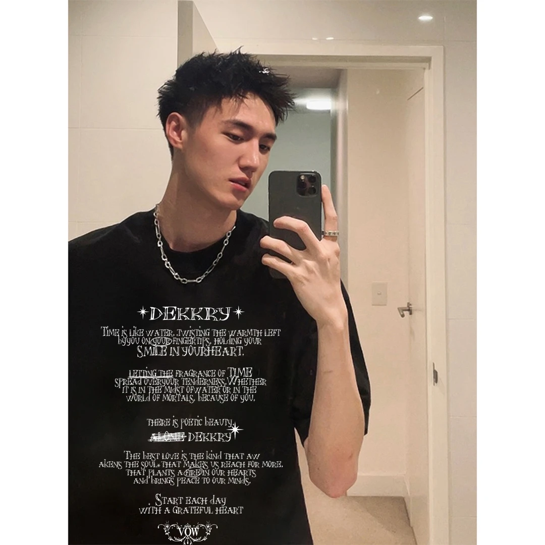 100%纯棉美式潮牌多行字母印花短袖t恤男女夏季情侣休闲宽松上衣