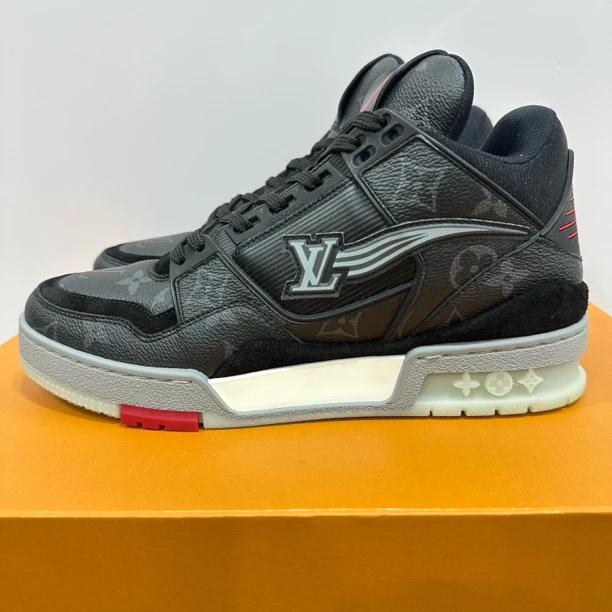 99新 LouisVuitton/路易威登 39.5码 trainer 黑色老花 中帮板鞋