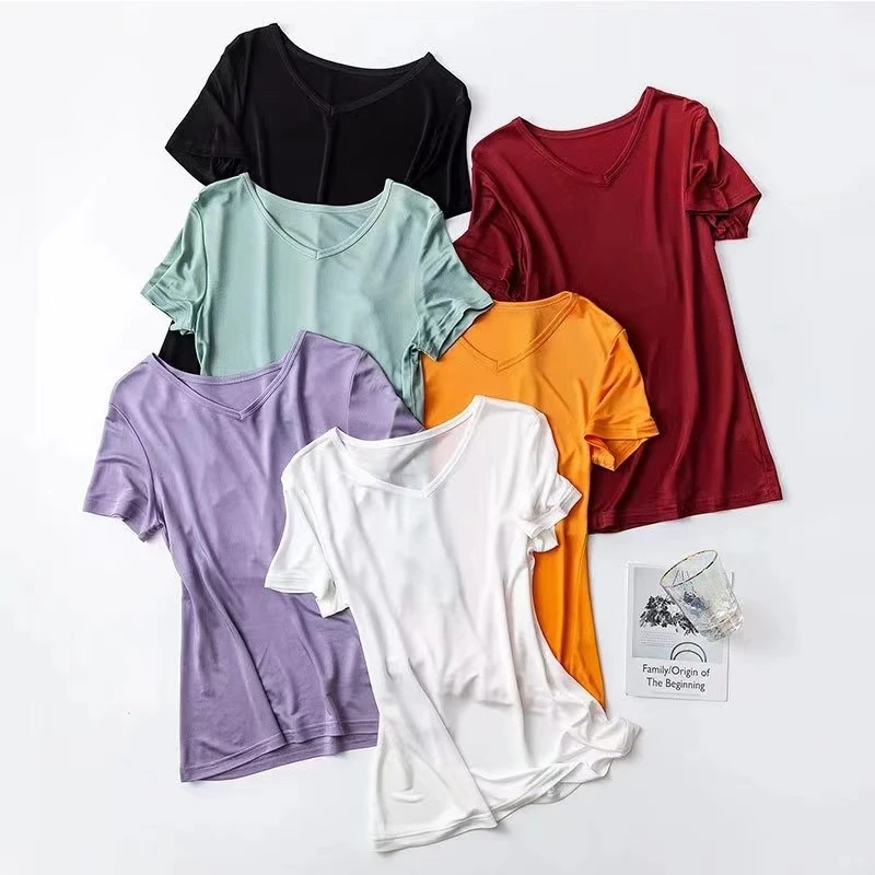 佳   【010-1】短袖时尚v领100桑蚕丝打底衫