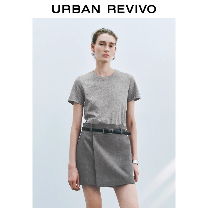 UR2025秋季新款女通勤格雷系假两件拼接短袖连衣裙UWU750002