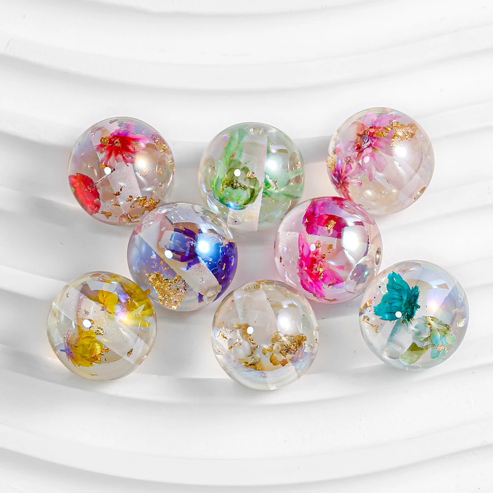 【海家】B010金花珠1.5直孔圆珠16MM手工diy饰品配件透明彩色创意