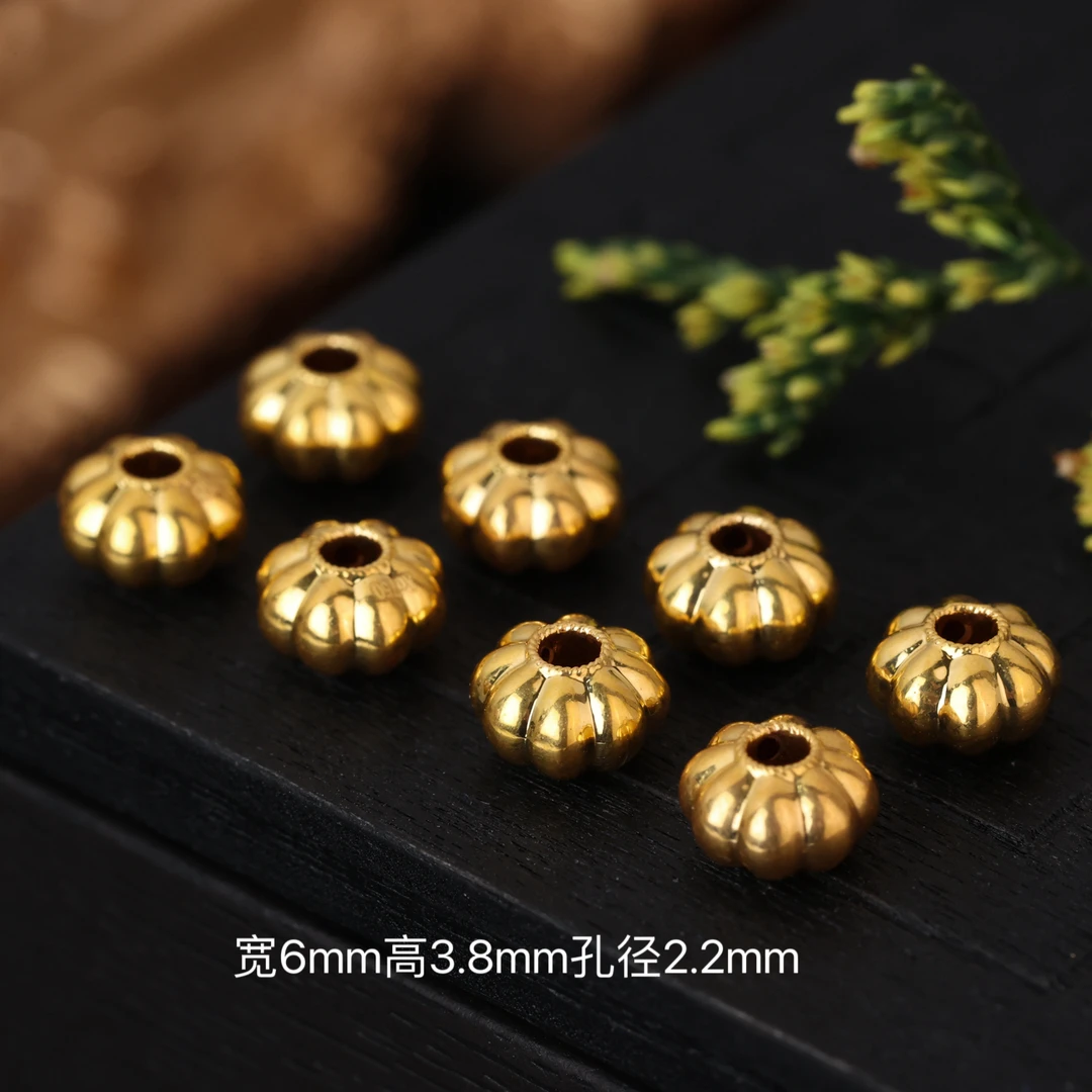 【来福工厂】18k金6mm厚金版南瓜金珠隔珠DIY手串项链配饰配件