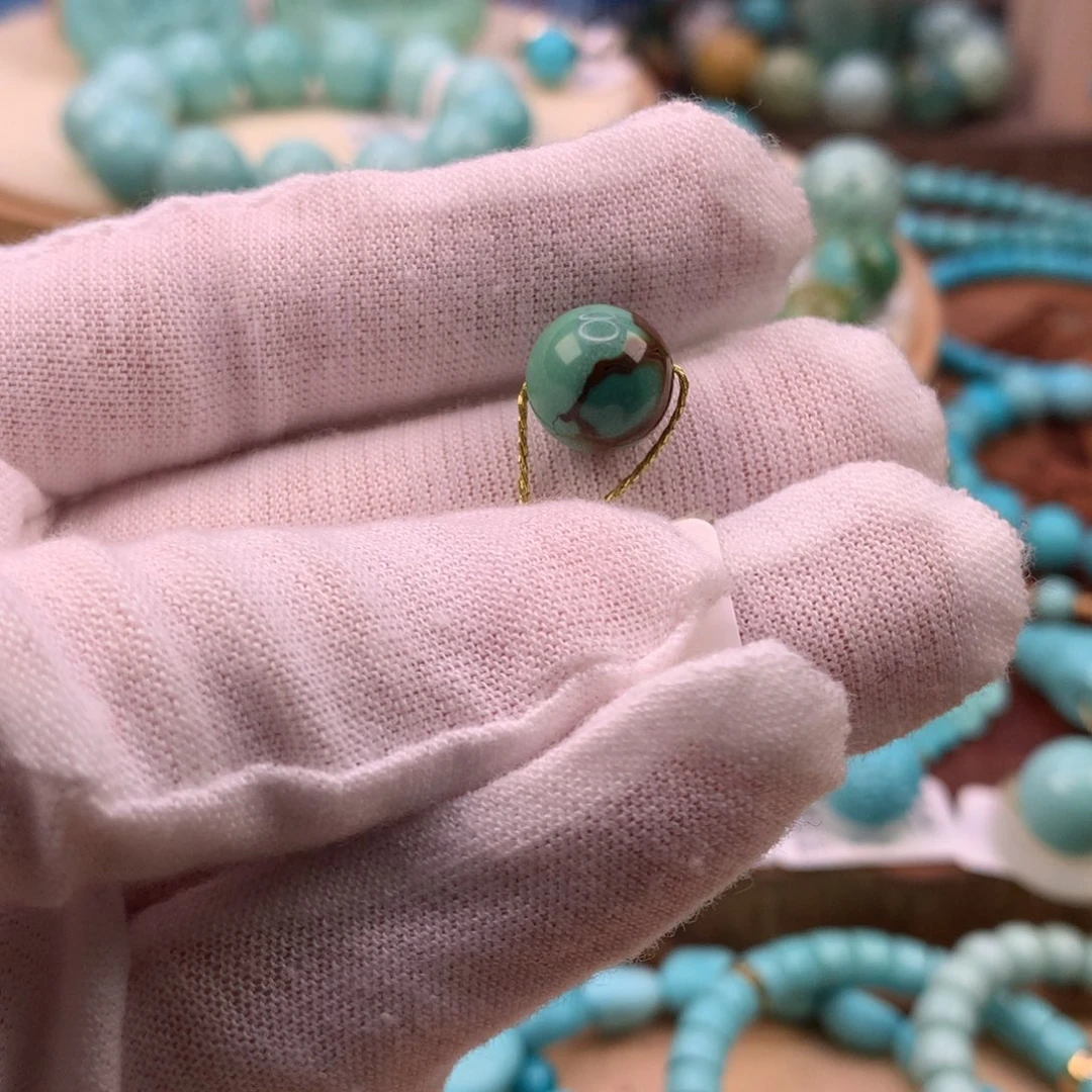 绿松石未镶嵌珠宝奇石高瓷特色网花圆珠10.2mm