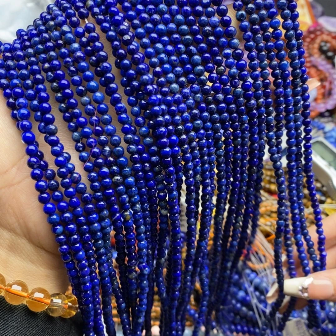 玛瑙/玉髓未镶嵌珠宝半成品一条纯天然帝王青金圆珠4mm微瑕