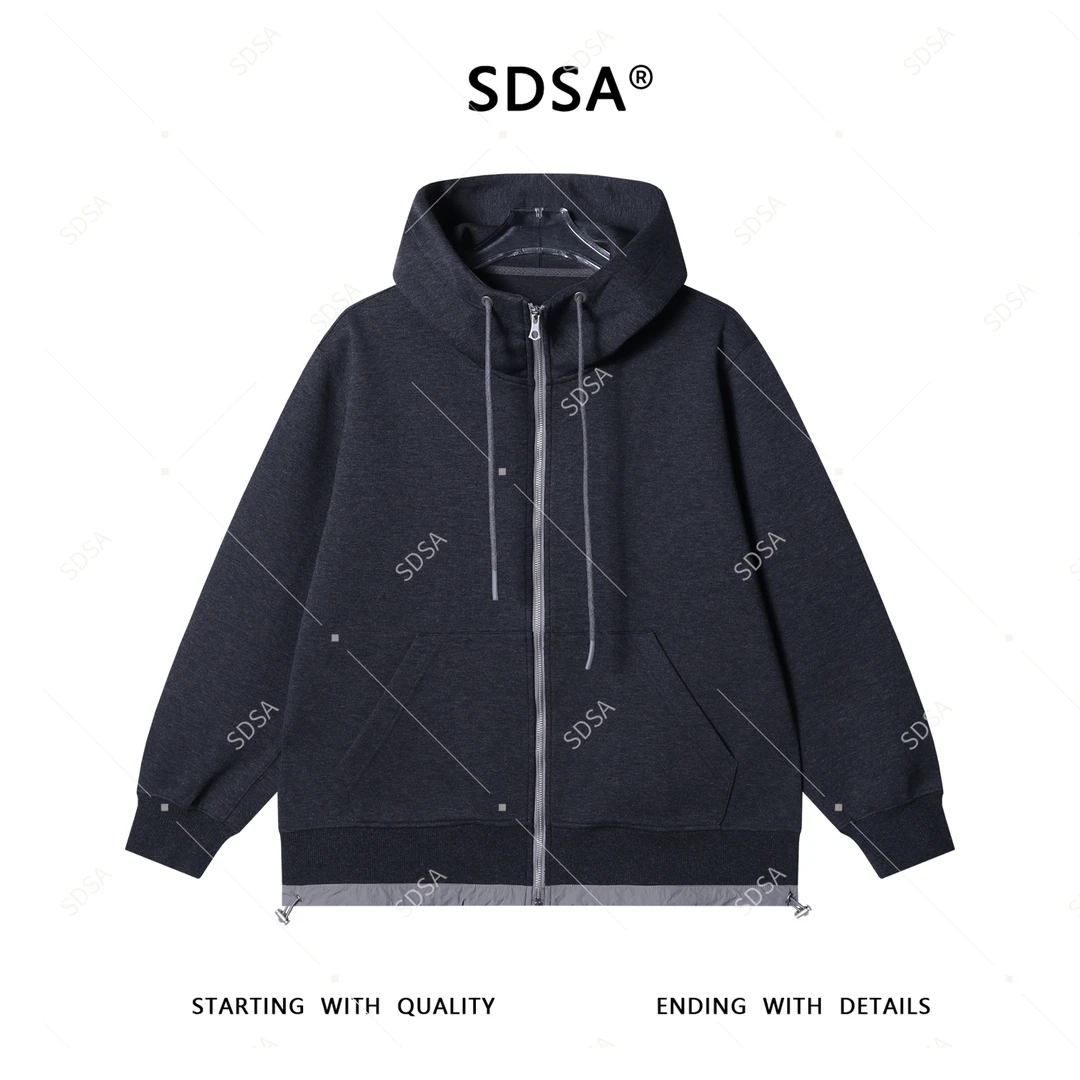 SDSA男士秋冬新款轻奢痞帅男装拉链立领下摆松紧连帽卫衣百搭时尚