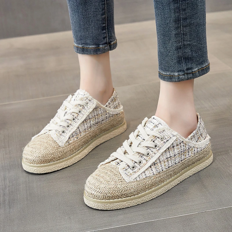 厚款女圆头浅口透气网面女帆布鞋蕾丝休闲厚底网红