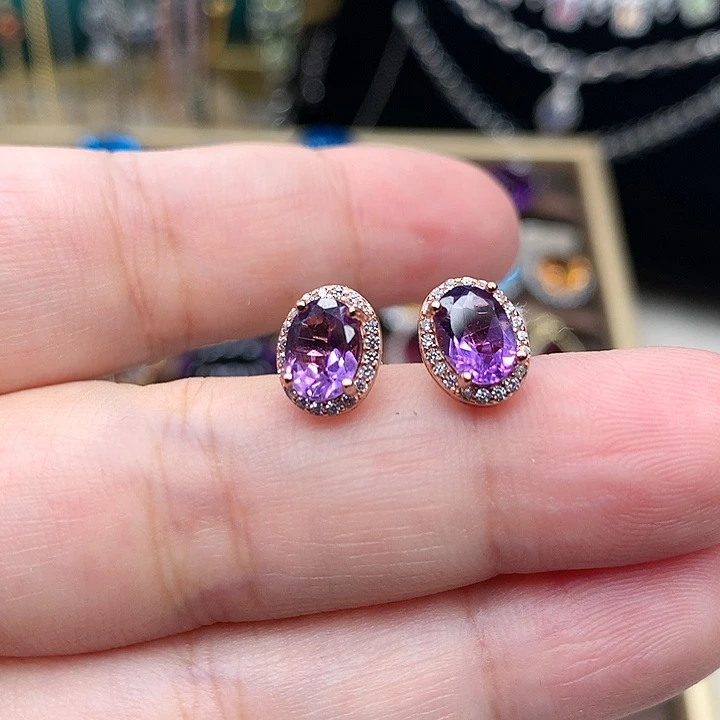 紫晶银S925镀金镶嵌耳饰