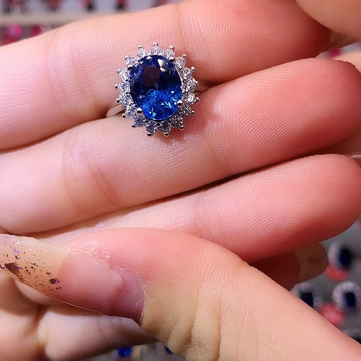 蓝宝石戒指银S925镶嵌