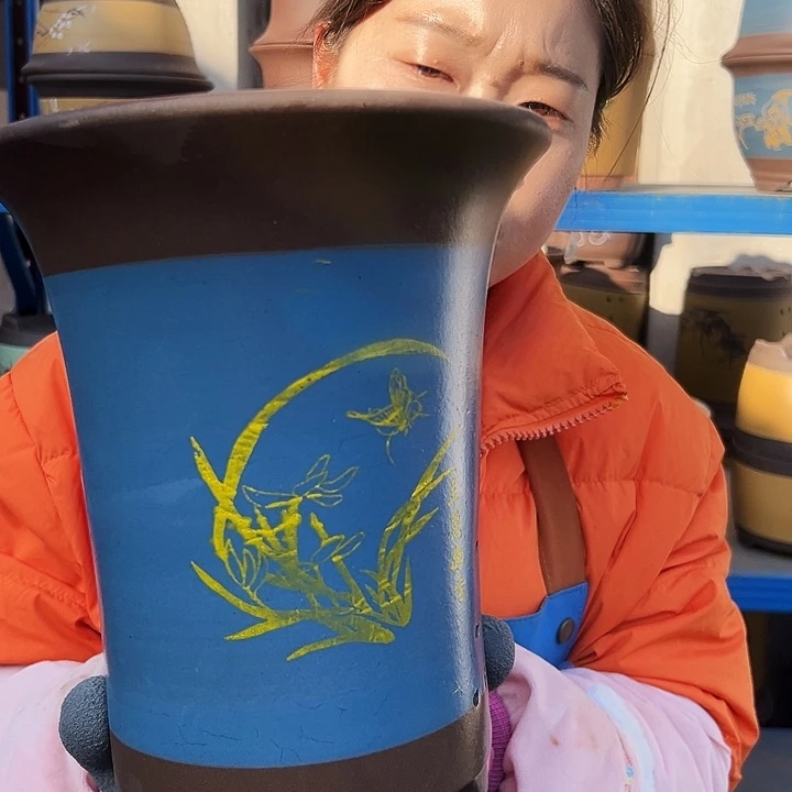 蓝色印金兰花盆22花盆花盆花盆