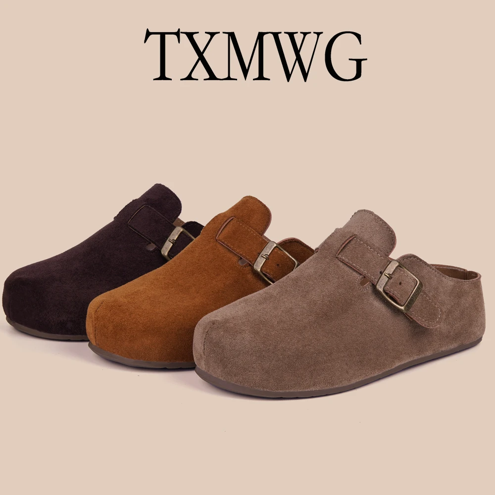 TXMWG 品牌5CM厚底包头拖女小个子增高女鞋半包博肯半拖96080
